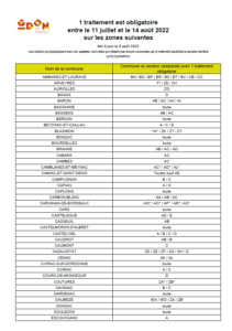 Communes avec un traitement adulticide obligatoire en 2022